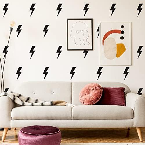 SHYJSHYJ Large Black Vinyl Lighting Bolt Wall Decals, Peel and Stick Modern Thunder Stickers for Teens Boys Girls Students Bedroom Living Room Dorm Office Home Wall Art Decor