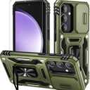 Pack of 2, WRJ for Samsung Galaxy S25 Plus/S24 Plus Case with Slide Camera Cover and Screen Protector, Military Grade Protection [Rotated Kickstand] Heavy Duty Shockproof Protective Cover-Olive Green