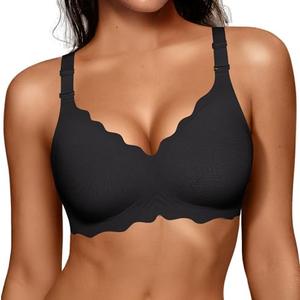 OEAK Women Jelly Bras No Underwire Scalloped Push Up Buttery Soft Tshirt Bra Seamless Full Coverage Convertible Everyday Bra, M