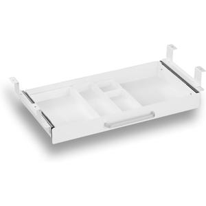 Under Desk Drawer White 21" with 4 Divider Trays, Under Shelf Pencil Drawer Pull-out, Standing Desk Metal Storage Attachment Slide Out for Workbench
