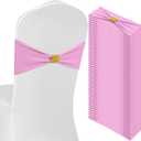 Moukeren 50 Pcs Spandex Chair Sashes with Buckles, Pink