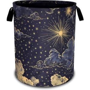 Beautiful Sun Stars Moon Laundry Basket Oxford Cloth Clouds Laundry Hamper With Handle Foldable Portable Clothes Storage Basket 18.9 X 16.5 In Storage Bag For Laundry Room/Bathroom/Bedroom/Dormitories