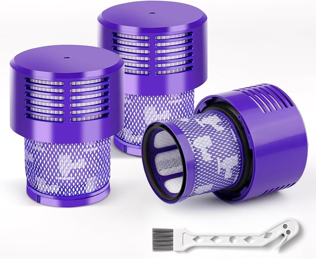 Replacement V10 Filters Compatible with Dyson V10 Cyclone Series,V10 Animal,V10 Absolute,V10 Total Clean,SV12 Crodless Vacuum Cleaners, 3 Filters,1 Cleaner Brush, Replace Part #969082-01