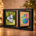Family Handprint Frame Kit, Dual Rotating Photo & Handprint Display, DIY Keepsake Craft with Wooden Frame, Non-Toxic Paints, Baby Hand & Footprint Kit, Gift for Grandparents & New Parents (Black), Dual Spin - Handprint & photo