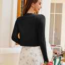 CARDYDONY Women's Cropped Cardigan Tie Front Long Sleeve Rib Knit Bolero Shrug Sweaters S-XL (Black, M)