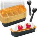 20 Pack Mini Loaf Pans with Lids and Spoons,Mini Cake Pans with Lids,Rectangle Aluminum Foil Baking Pans Tins Containers,Disposable Cupcake Baking Cups Muffin Tins for Birthday Party (Black&Gold)