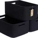 MiniArk Large Storage Baskets for Shelves, Closet Organizers Bins for Clothes Blanket Towels, Baby Nursery, Toy Baskets Box, Woven Rope Baskets, 17 x 13 x 7.5, 3 Packs Black