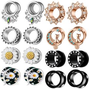 Suotarn 8 Pairs Ear Gauges For Women Black Internally Flare Earrings Plugs Gauges For Ear Stainless Steel Plug Tunnel Piercing Stretcher Kit 00g 0g-5/8'' inch