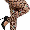 Gvhntk Women High Waist Tights Rhinestone Sparkle Fishnet Stockings Mesh Pantyhose Leggings Tights (Black), Size: 13