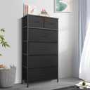 Mifuro Tall Dresser for Bedroom, Vertical Storage Organizer Tower with 7 Drawers, Chest of Drawers with Fabric Bins, Steel Frame, Wood Top for Bedroom, Closet, Entryway- Black