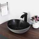 16"x14" Oval Vessel Sink with Waterfall Faucet and Pop-up Drain Bathroom Sinks Ceramic Above Counter Bowl Sink Balck Bathroom Sink, 15.6 inch x13.4 inchx5.8 inch