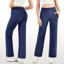 Walifrey Wide Leg Yoga Pants for Women, Loose Stretch Sweatpants with Pockets Casual Lounge (Blue, M)