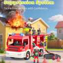 Large Fire Truck Toy with 2 Firefighters & Rescue Tools, Lights & Siren Sounds, Assemble & DIY Fire Rescue Truck Vehicle Toy for Boys Girls Christmas Birthday Gifts Kids Toys for 3 4 5 6 7 8 Years Old