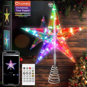 Lumary Smart Christmas Tree Topper Star 12 Inch, RGB Color Changing Xmas Decorations Lights Window Decor, Bluetooth APP and Remote Control