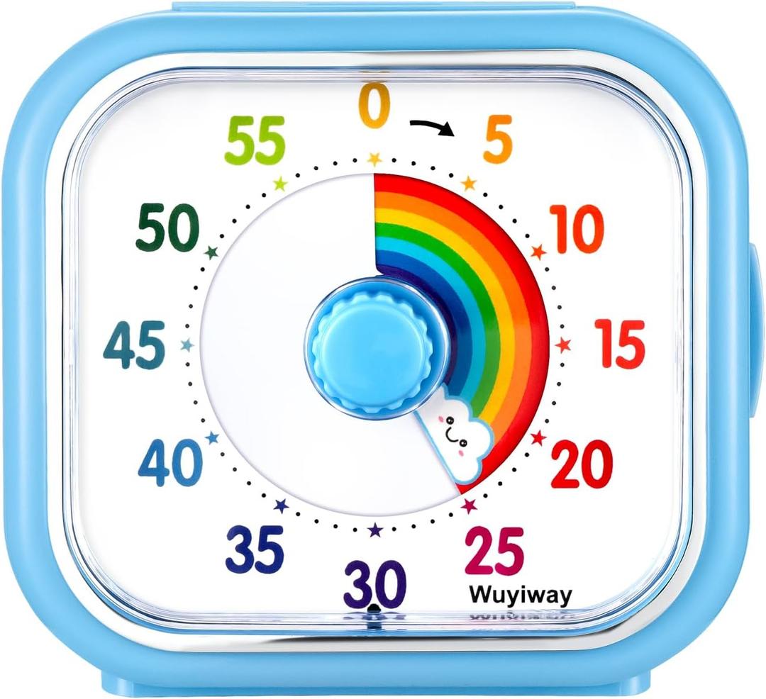 Visual Timer for Kids and Adults, Rainbow Disk 60 Minute Countdown Pomodoro Timer with Pause Function, Silent Time Management Tool, Analog Timer for Classroom, Home, Office (Blue Rainbow)