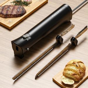 Electric Knife for Meat Slicing, Electric Bread Knife with 4 Stainless Steel Blades, Electric Cutting Knife for Meats, Poultry, Bread, Cheese & More (Black)