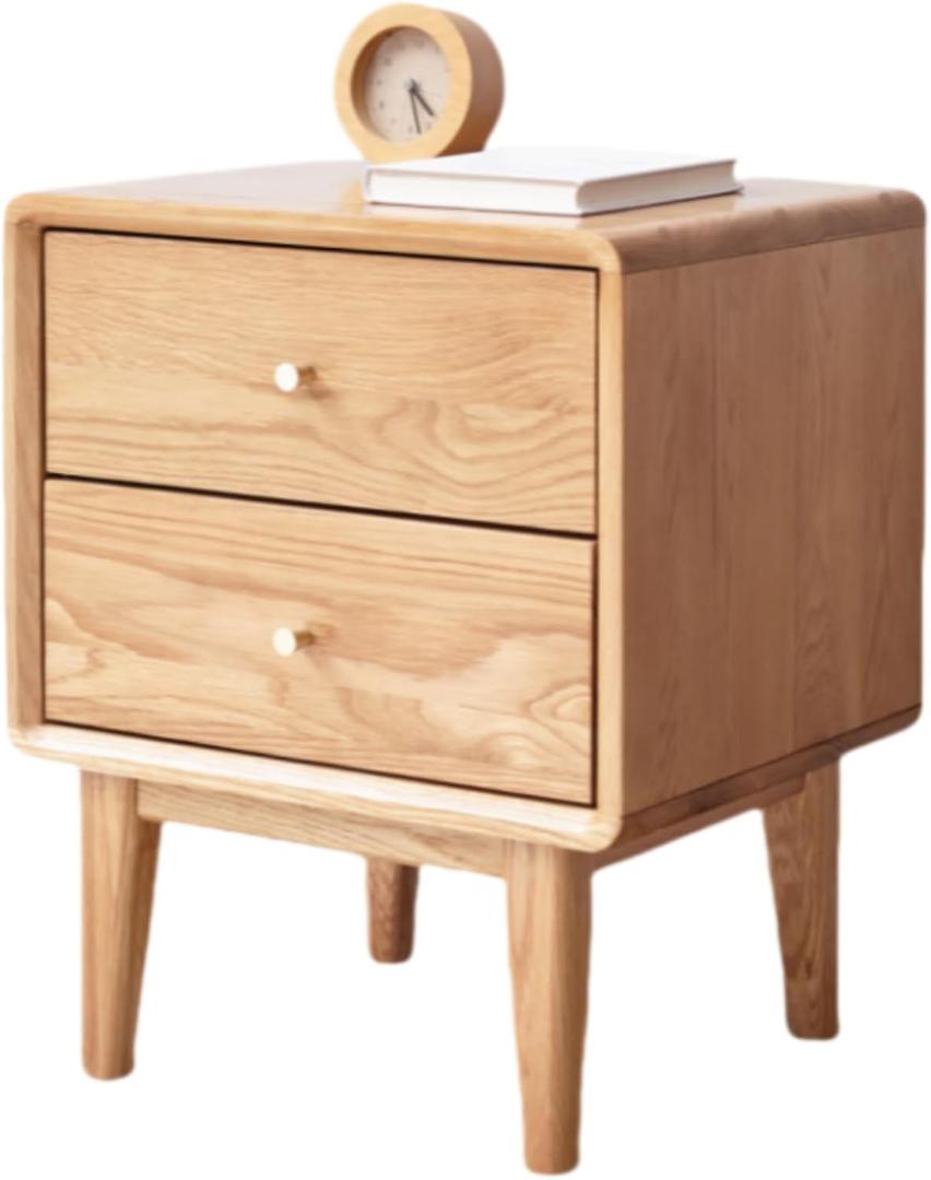 Solid Oak Nightstand with 2 Drawers, Mid Century Modern Nightstands, Light Wood Night Stand, Wood End Side Table for Smal Spaces, Small Bedside Table for Bedroom(Natural Oak, 19.69" H)