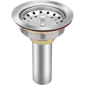 Kitchen Sink Drain Kit for Standard 3-1/2 inch Drain - Fit 1-1/2 inch Pipe - Stainless Steel Basket with Knob - Rubber Stopper Bottom - 3.5" Kitchen Sink drain Strainer Replacement Kit (Nature)