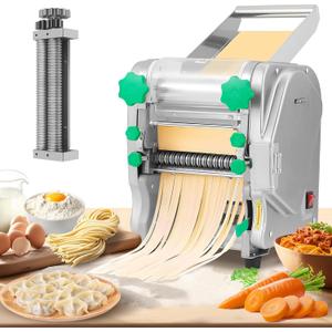 NEWTRY Commercial Pasta Maker Machine Electric Dough Roller Noodle Making Machine with 2/6mm and 2.5mm Round Blade Thickness Adjustable for Fettuccine Pasta 110V