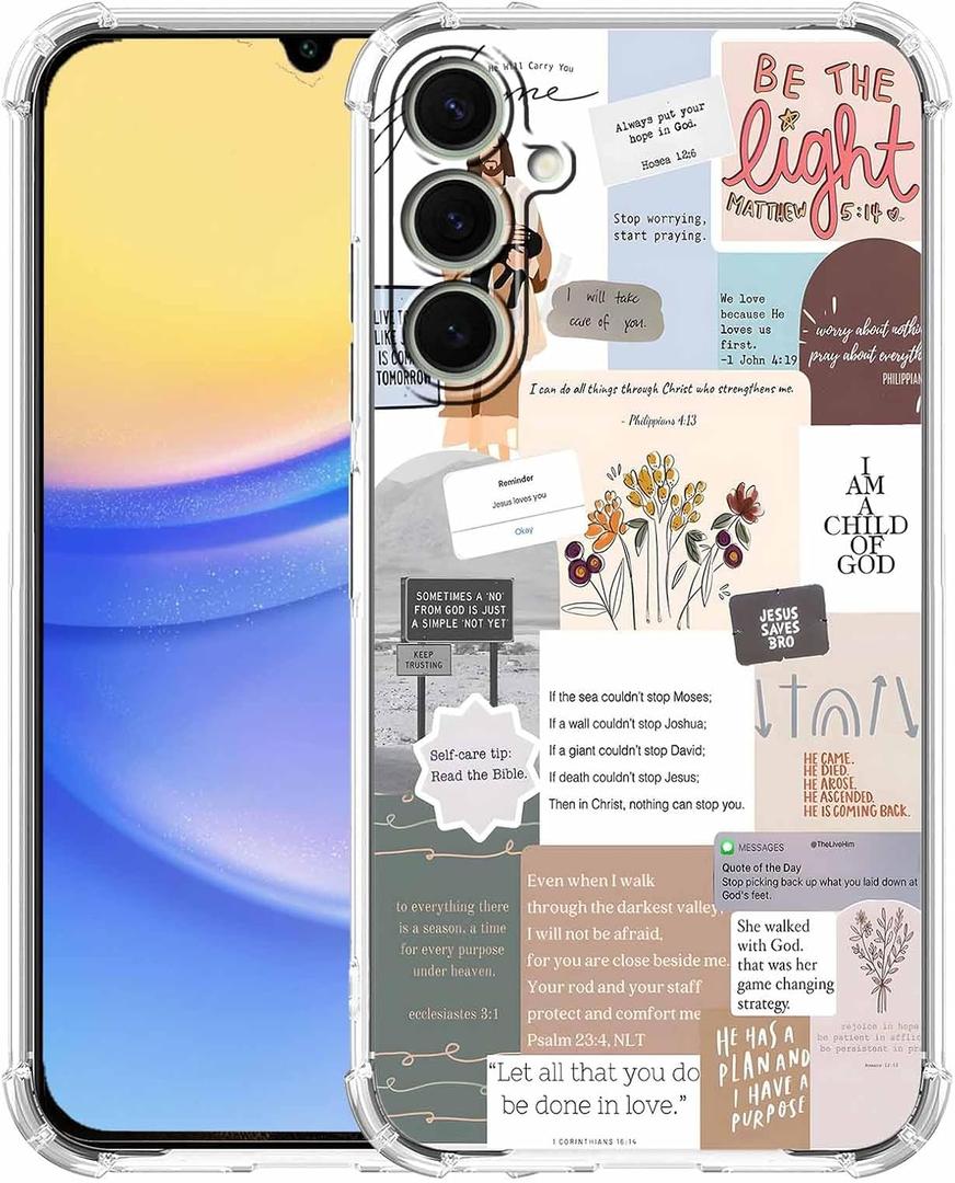 Case for Samsung Galaxy A15 with Christian Design,Christ Jesus Quotes Verse Collage Pattern,Trendy Soft TPU Bumper Phone Cover(A15,Bible)