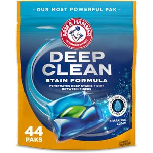 ARM & HAMMER Deep Clean Stain Formula Laundry Detergent Power Paks, Laundry Stain Remover, Sparkling Clean Scent, 44 Count, 44 Loads (44 Count (Pack of 1))