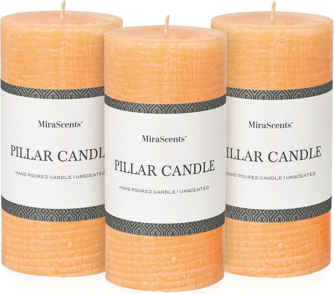 3x6 Inch Yellow Pillar Candles - Set of 3, Unscented, Large, Smokeless Dripless Candles for Dinner Table Decor, Home Rustic Decor, Fall Centerpieces