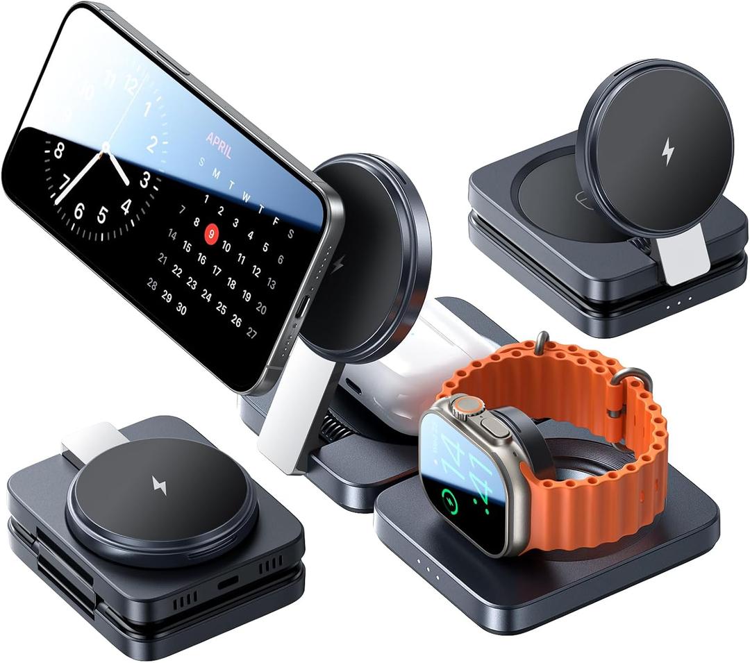 LISEN Charging Station for Apple Magsafe Multiple Devices - 3 in 1 Foldable Magnetic Wireless Charger Dock - Travel Charging Stand for Apple iPhone 16 15 14 13 12 Pro Max Plus Watch & Airpods