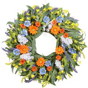 Spring Wreath for Front Door 24 Inch, Summer Floral Wreaths with Artificial Daisy and Lavender for All Season Home Decor Easter Indoor Outdoor Wall Home Celebrations