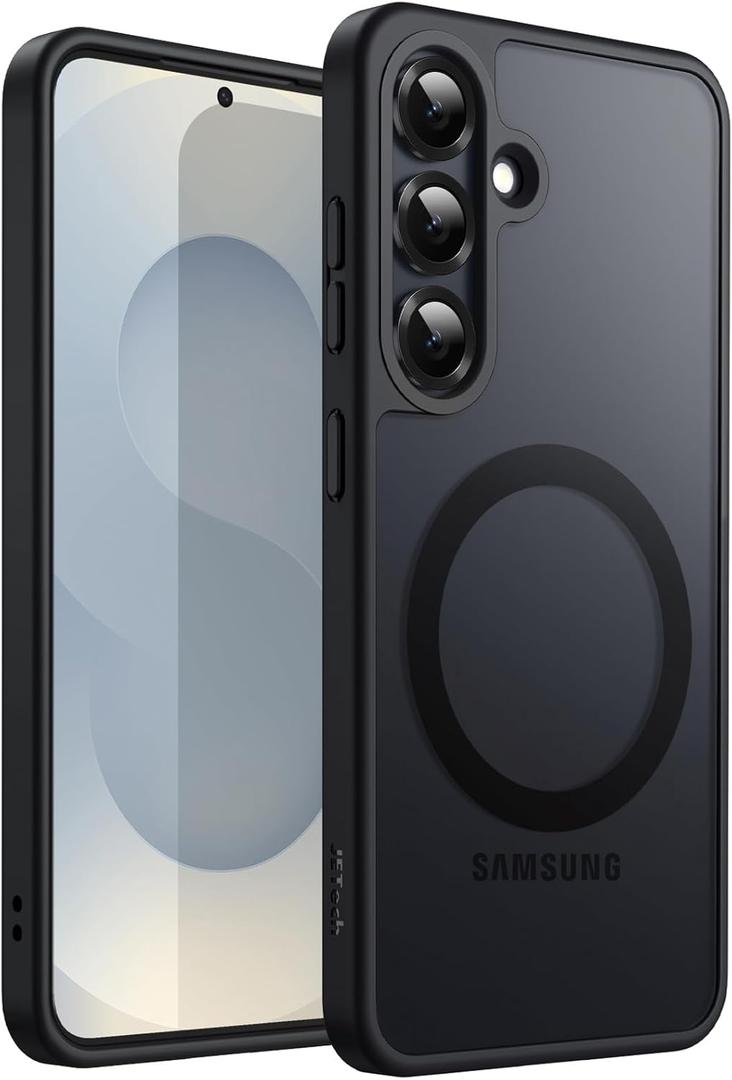 JETech Magnetic Case for Samsung Galaxy S25 Plus 5G, Compatible with MagSafe, Translucent Matte Back Shockproof Phone Cover (Black)