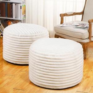 Teenyyou 2 Pcs 26 x 18 Inch Unstuffed Pouf Cover Ottoman Foot Rest - No Filler, Faux Rabbit Fur Foot Stool Floor Bean Bag Floor Chair Storage for Living Room Bedroom Home Decor(Ivory)