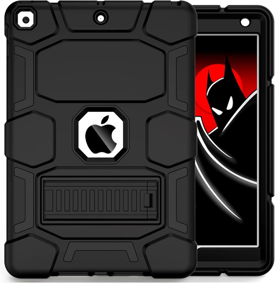 CCMAO iPad 9th Generation Case, iPad 8th/7th Generation Case, iPad 10.2 2021/2020/2019 Case with Kickstand, Heavy Duty Shockproof Hard Hybrid Three Layer Protective Cover, Black