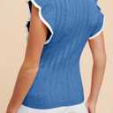 Saodimallsu Womens Summer Sleeveless Sweaters Vest Slimming Crewneck Cable Knit Ruffle Sweater Tank Tops Casual Work Tops (Small, Blue)