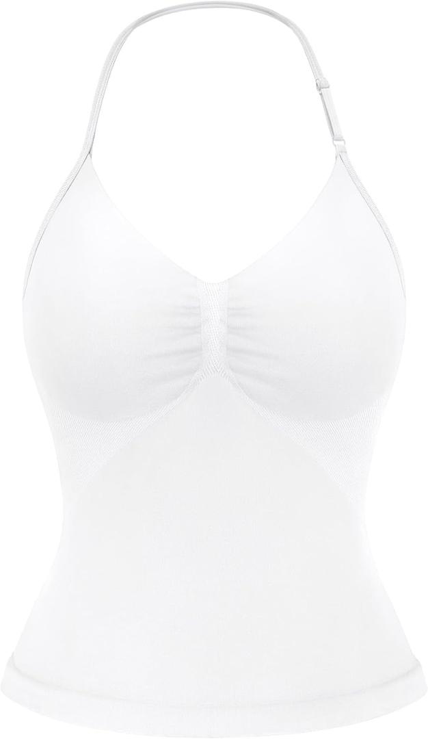 YEOREO SoftHue Impact Longline Strappy Top Women's Halter Workout Tank Tops Backless Gym Longline with Adjustable Strap (White)