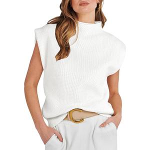 ANRABESS Women Summer Knit Tank Tops Sleeveless Turtleneck Cami Shirts Ribbed Mock Neck Pullover Sweater Vests Size M