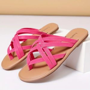 Luoika Women's Wide Width Flat Sandals, Flip Flop Slides Sandal Casual Strapy Sandal Slip on Summer Beach Shoes for Women. (7 X-Wide, Pink)