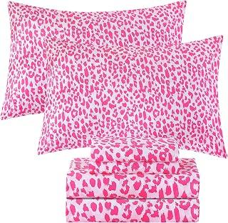 Viviland Leopard Printed 100% Cotton Sheets Queen, Hot Pink Cheetah | Soft Percale Sheets, Crisp Cooling, Queen Sheet Set with Corner Straps, Deep Pocket, Cozy Animal Printed Bedding