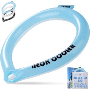 Neck Cooling Tube with Snap Button & Insulation Bag, Reusable Ice Ring, Freezes Below 64- Cooling Relief for Hot Weather, Outdoor Sports, Workers. Wearable Cooling Neck Wrap. (Blue, M)