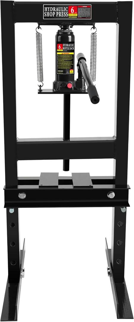 Hydraulic Shop Press,6 Ton H-Frame Garage Floor Adjustable Shop Bearing Press with Stamping Plates to Bend, Straighten, Or Press Parts, Install Bearings & U-Joints (Black)