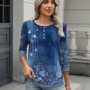 Zeagoo 3/4 Length Sleeve Women Tops Crew Neck Blouses Dressy Casual Summer T Shirts Loose Fit Business Work Clothes (Blue, M)