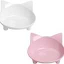 Skrtuan Non-Slip Cat & Dog Food Bowl  Wide, Shallow Pet Dish for Whisker Fatigue Relief, Safe for Puppies & Rabbits (White+Pink)