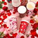 100 Pcs Valentine's Day Disposable Coffee Cups with Lids, 16 oz Red Pink Heart Paper Cups Disposable Hot Cocoa Cup for Hot Chocolate Coffee Beverage Valentines Party Supplies, 5 Styles