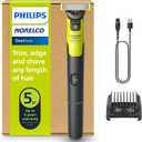 Norelco Philips OneBlade 360 with Connectivity Hybrid Face, Electric Beard Trimmer and Shaver, with 360 Blade Technology, 1x360 Blade for Face, 5in1 Adjustable Comb, Model QP4530/90 (Black & Lime Green)