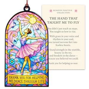 Ballet Dancer Ornament – Dance Teacher Appreciation Gift | Thank You for Helping Me Dance Through Life – Stained Glass Effect Suncatcher