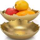 Nuogo 2 Pcs Gold Decorative Bowl for Table Golden Metal Centerpiece with Sculpted Edges Antique Torn Texture Serving Moon Bowl for Key Candy Fruit Tray Home Decorations