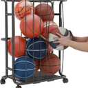 Large Garage Ball Storage Rack with WheelsGarage Ball Rolling Storage Rack with Handlefor Basketball, Soccer, Football, Volleyball, Garage, Gym, Black