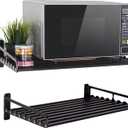 Microwave Oven Rack, 23.58x15.52 Shelf for Microwave Wall Mount, Wall-Mounted Electric Oven Holder Shelf Kitchen Wall Pot Pan Rack Weight Bearing 80 lbs for Electric Oven Microwave (Black)
