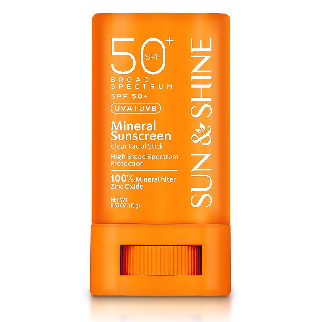 Sun & Shine clear Mineral zinc oxide STICK sunscreen SPF 50+ Sunscreen Face Stick | Vegan, Reef safe |sensitive skin Broad Spectrum Natural Sunscreen Fragrance free, Dermatologically tested