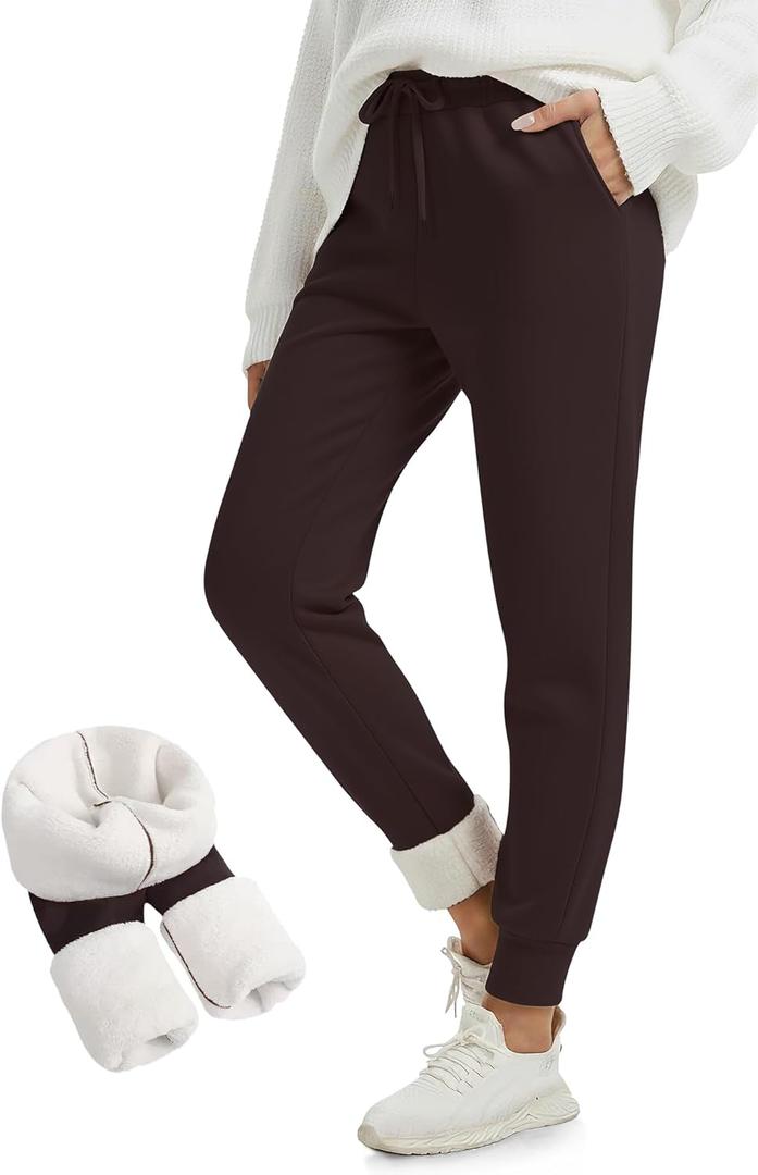 FULLSOFT Thick Fleece Lined Sweatpants for Women-Thermal Warm Athletic Joggers with Pockets Lounge Pants for Running Winter (Medium, Brown)