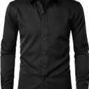 ZEROYAA Men's Long Sleeve Dress Shirt Modern Slim Fit Wrinkle-Free Casual Business Button Up Shirts (Black, XL)