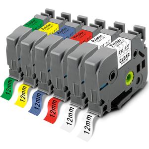 Pristar 6-Pack Compatible for Brother P Touch TZe 12mm 0.47 Laminated Label Maker Tape Replacement for 131 231 431 531 631 731 Multi Color Work with Ptouch PT-H110 PTD210 PTD220 PTD400 PTD410 PTD600